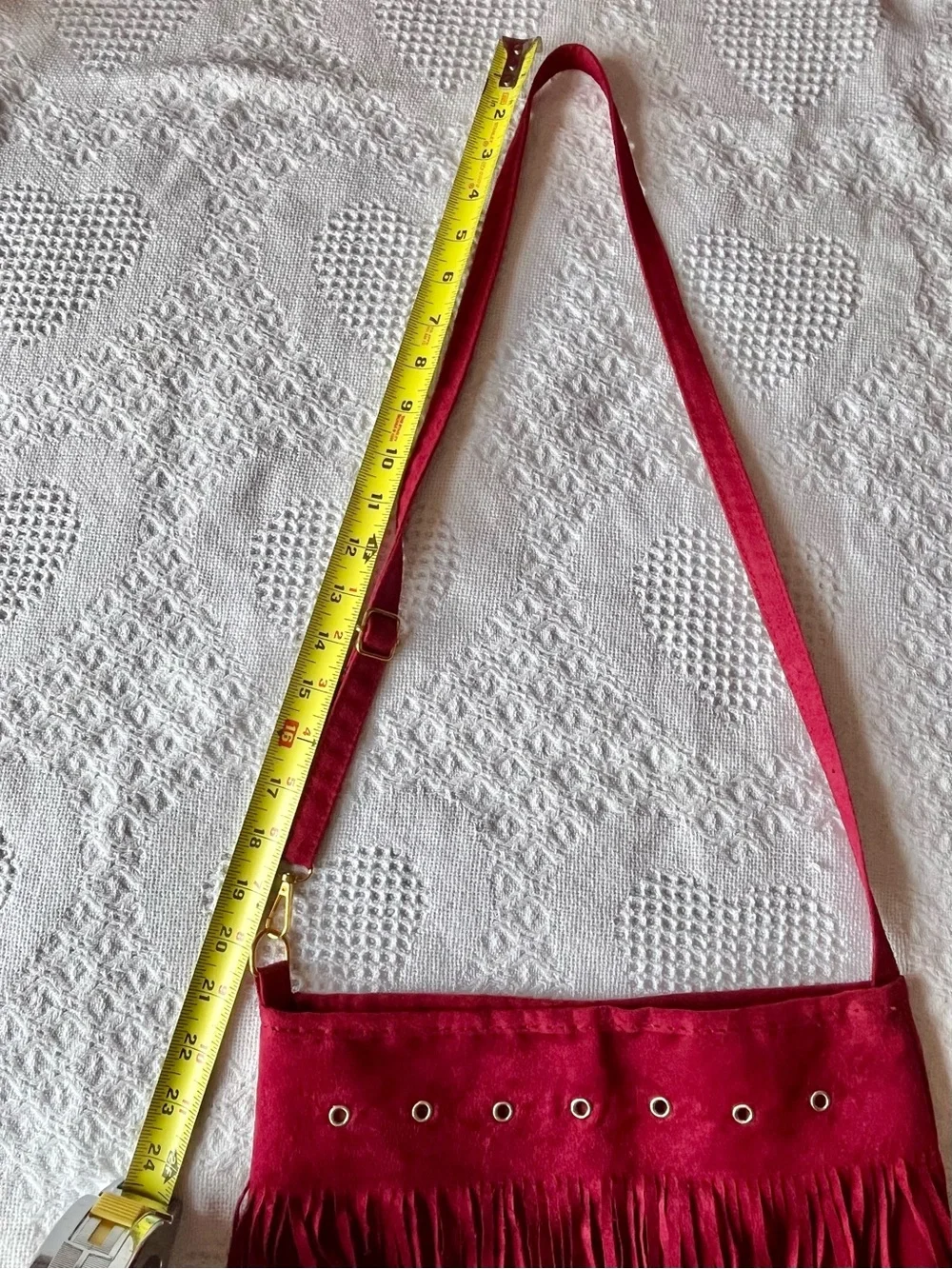 Vegan Suede Bright Red Soft Fringed Hobo Shoulder Bag with Long Adjustable Strap